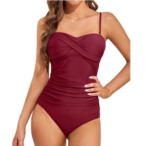 Yonique Other - NWT Yonique one piece swim suit - maroon/wine colored - size L tummy control